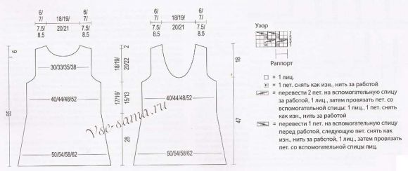 Выкройка и схема для вязания синего топа спицами Выкройка и схема для вязания синего топа спицами