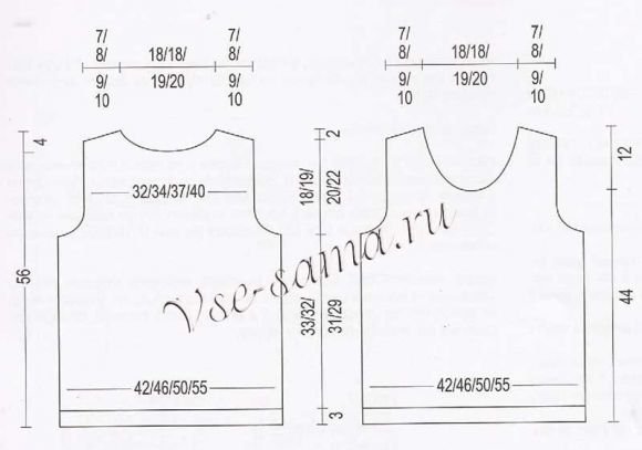 Выкройка для вязания цветного топа спицами Выкройка для вязания цветного топа спицами