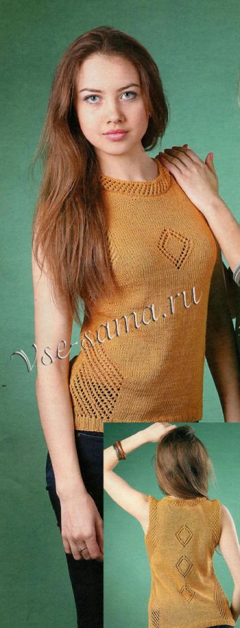 Топ с ажурными ромбами спицами, фото Топ с ажурными ромбами спицами, фото