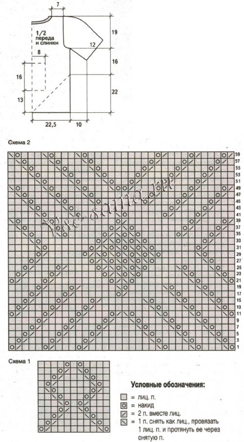 Схемы и выкройка для вязания топа цвета мяты Схемы и выкройка для вязания топа цвета мяты