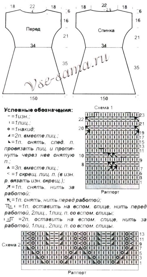 Выкройка и схема для вязания туники спицами Выкройка и схема для вязания туники спицами