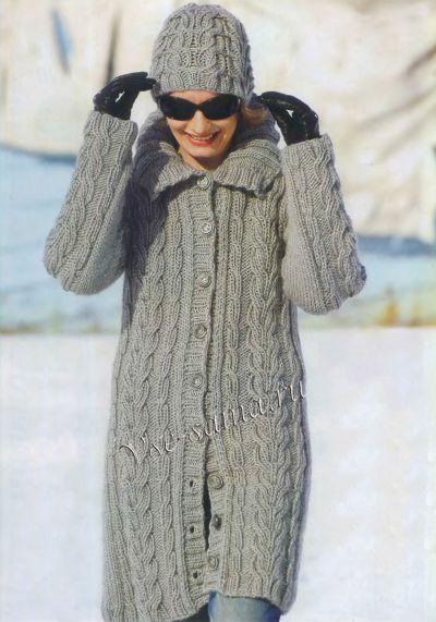 Удлиненный серый жакет и шапка, фото Удлиненный серый жакет и шапка, фото