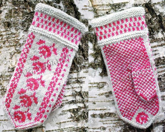 Варежки с цветочным орнаментом, фото Варежки с цветочным орнаментом, фото