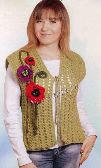 Зеленый жилет с цветами, фото Зеленый жилет с цветами, фото