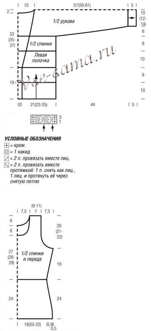 Схема и выкройки для вязания жакета и топа Схема и выкройки для вязания жакета и топа