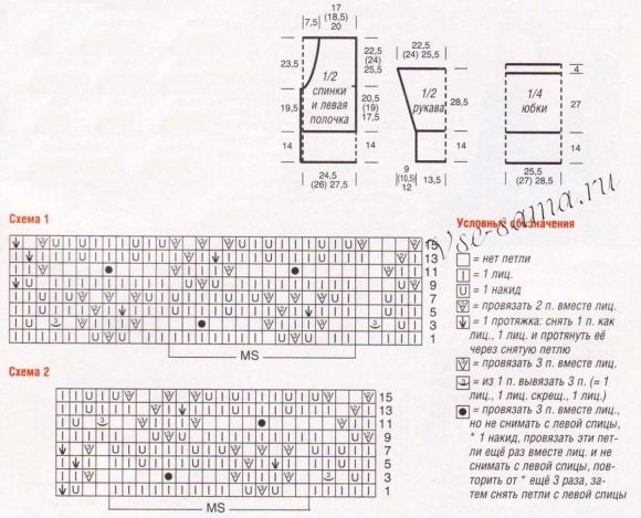 Выкройка и схема для вязания желто-синего жакет и юбка Выкройка и схема для вязания желто-синего жакет и юбка