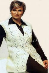 Белый удлиненный жилет спицами Белый удлиненный жилет спицами