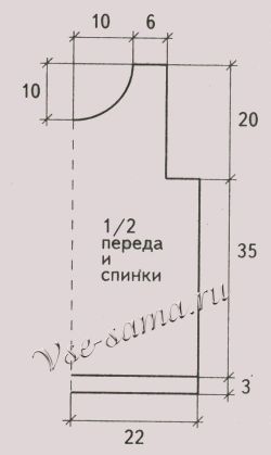 Черная безрукавка спицами с цветком, выкройка