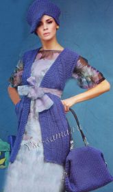 Длинный жилет, шапочка и сумка спицами Длинный жилет, шапочка и сумка спицами