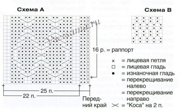 Схемы для вязания кардигана с рельефными ромбами Схемы для вязания кардигана с рельефными ромбами