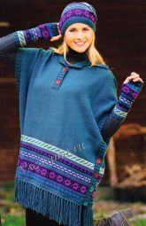 Комплект спицами - пончо, шапка, хомут и митенки Комплект спицами - пончо, шапка, хомут и митенки