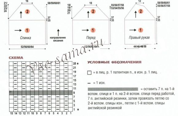 Коричневый пуловер спицами, схема Коричневый пуловер спицами, схема