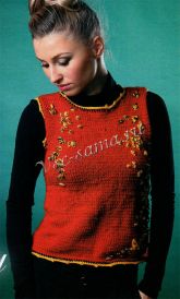 Красная безрукавка спицами с вышивкой Красная безрукавка спицами с вышивкой