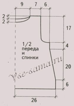 Красная безрукавка спицами с вышивкой, выкройка