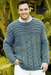 Мужской и детский пуловер с косами спицами Мужской и детский пуловер с косами спицами