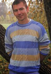 Мужской пуловер спицами в полоску Мужской пуловер спицами в полоску