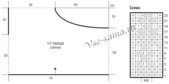 Пончо спицами с сетчатым узором, схема Пончо спицами с сетчатым узором, схема