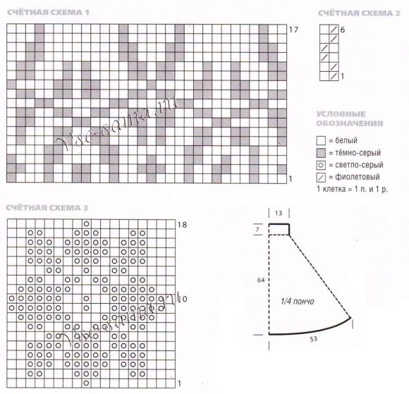 Пончо спицами с жаккардовыми узорами, схема Пончо спицами с жаккардовыми узорами, схема