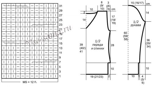 Схема и выкройка для вязания пуловера Схема и выкройка для вязания пуловера