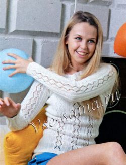 Пуловер с ажурным узором белого цвета Пуловер с ажурным узором белого цвета