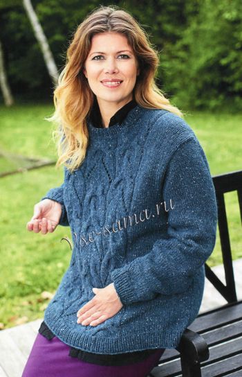 Пуловер с узором из широких вертикальных кос, фото Пуловер с узором из широких вертикальных кос, фото