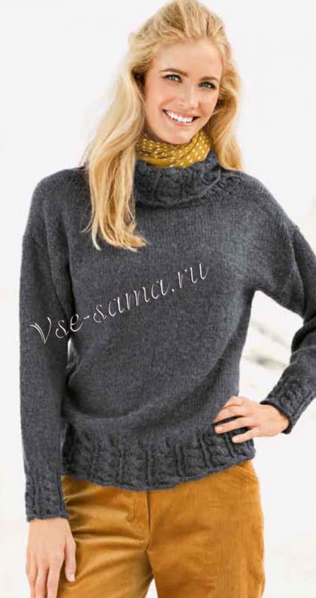 Пуловер тёмно-серого оттенка и шапка, фото Пуловер тёмно-серого оттенка и шапка, фото