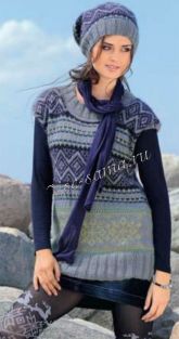 Серая безрукавка и шапка с жаккардовыми узорами Серая безрукавка и шапка с жаккардовыми узорами