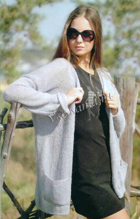 Серый кардиган спицами, фото Серый кардиган спицами, фото