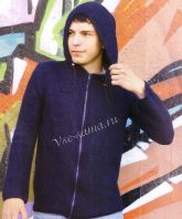 Синий мужской жакет спицами с капюшоном Синий мужской жакет спицами с капюшоном