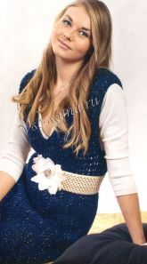 Синий сарафан спицами Синий сарафан спицами