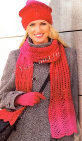 Узорчатые шарф, шапка и перчатки спицами Узорчатые шарф, шапка и перчатки спицами