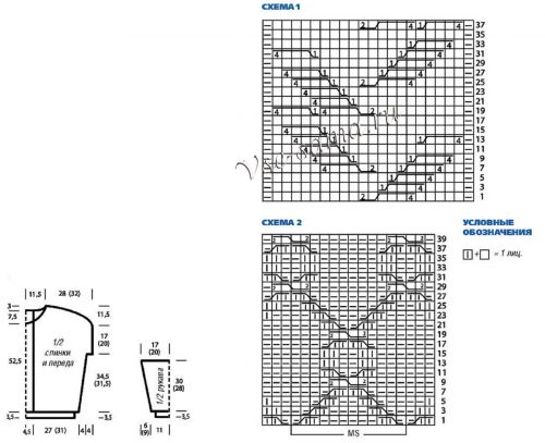 Схемы и выкройка для вязания пуловера Схемы и выкройка для вязания пуловера