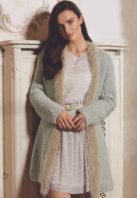 Вязаное пальто, отороченное длиннорунной овчиной, фото Вязаное пальто, отороченное длиннорунной овчиной, фото