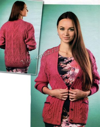 Жакет цвета фуксии спицами, фото Жакет цвета фуксии спицами, фото