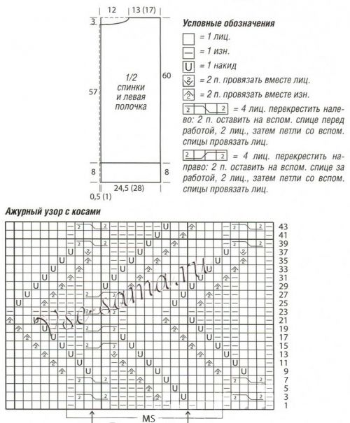 Жилет и митенки спицами, схема Жилет и митенки спицами, схема