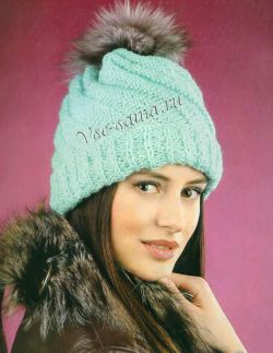 Бирюзовая шапка с помпоном, фото Бирюзовая шапка с помпоном, фото