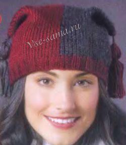 Двухцветная шапочка с кистями, фото Двухцветная шапочка с кистями, фото