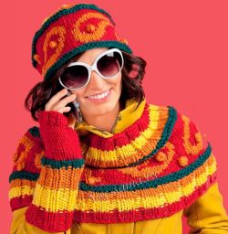 Радужный комплект - накидка, шапка, митенки, фото Радужный комплект - накидка, шапка, митенки, фото