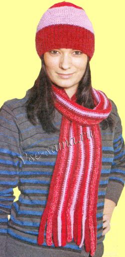 Шапочка и шарф в подоску, фото Шапочка и шарф в подоску, фото