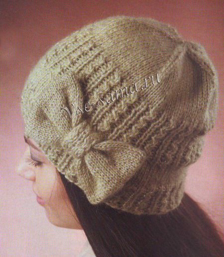Шапочка спицами с бантом, фото Шапочка спицами с бантом, фото