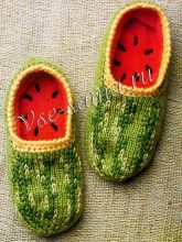 Тапочки спицами арбузы Тапочки спицами арбузы