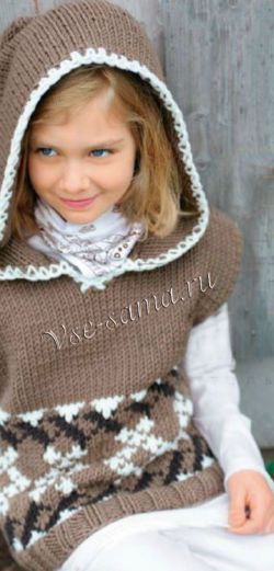 Безрукавка детская спицами с капюшоном Безрукавка детская спицами с капюшоном