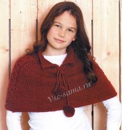 Бордовое пончо спицами Бордовое пончо спицами