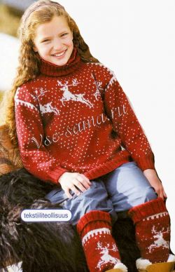 Детский свитер спицами с оленями и гетры Детский свитер спицами с оленями и гетры