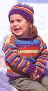 Полосатый пуловер, шапочка и шарфик Полосатый пуловер, шапочка и шарфик