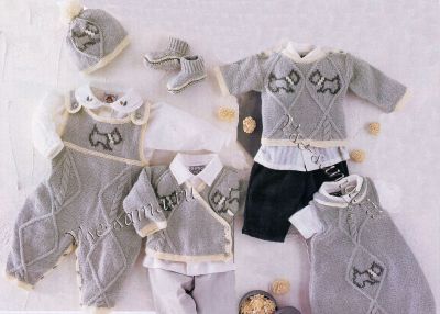 Полукомбинезон, жакет, джемпер, сарафан, шапочка и пинетки Полукомбинезон, жакет, джемпер, сарафан, шапочка и пинетки