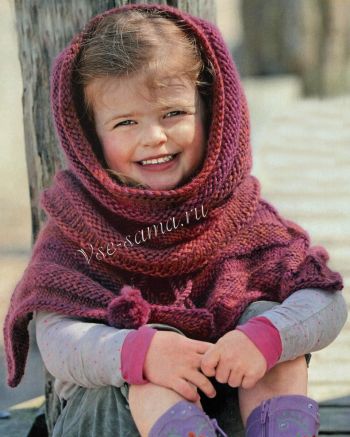 Пончо и шарф-петля в лиловых тонах, фото Пончо и шарф-петля в лиловых тонах, фото