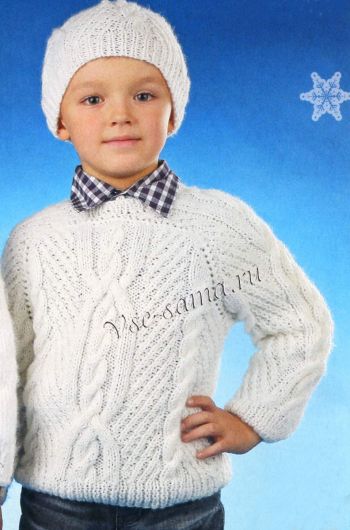Пуловер и шапочка с косами, фото Пуловер и шапочка с косами, фото