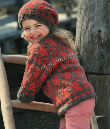 Пуловер и шапочка в кораллово-серых тонах, фото Пуловер и шапочка в кораллово-серых тонах, фото
