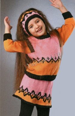 Пуловер, юбка, повязка с орнаментом спицами Пуловер, юбка, повязка с орнаментом спицами